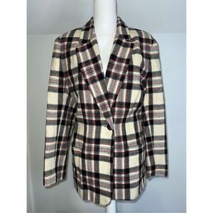 Women’s XL Cream Plaid Wool Blazer Single Button